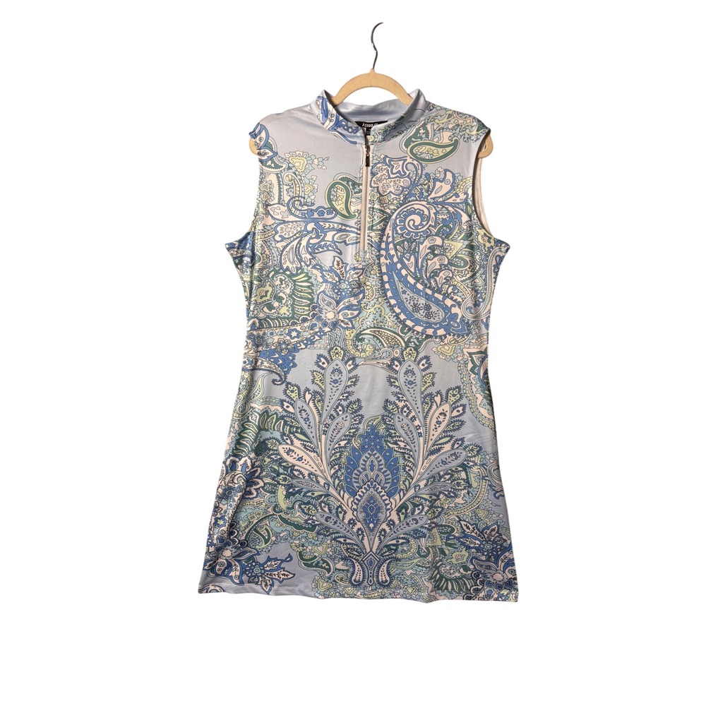 Acegolfs Womens Golf Dress XL Blue Paisley Quarter Zip Sleeveless Athletic Sport